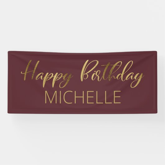 Burgundy Gold Happy Birthday Banner (Horizontal)