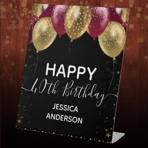Burgundy Gold Happy Birthday Pedestal Sign Sockelschild