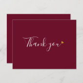 Burgundy Gold Heart Chic Script Business Dankeskarte (Vorne/Hinten)