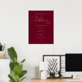 Burgundy Gold Heart Script Wedding Willkommenszeic Poster (Heimbüro)