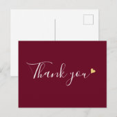 Burgundy Gold Heft Script Business Vielen Dank Postkarte (Vorne/Hinten)