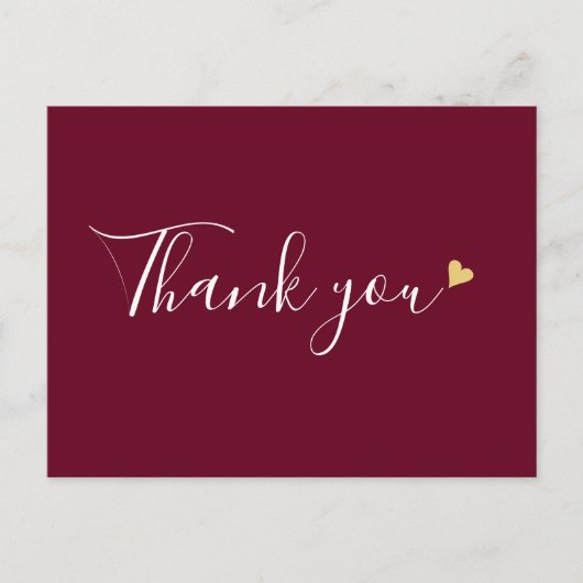 Burgundy Gold Heft Script Business Vielen Dank Postkarte (Vorderseite)