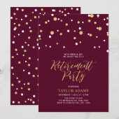 Burgundy & Gold Hexagon Confetti Retirement Party Einladung (Vorne/Hinten)