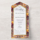 Burgundy & Gold Jewel Floral Gold Rahmen Dinner All In One Einladung (Innen Boden)