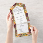 Burgundy & Gold Jewel Floral Green Dinner All In One Einladung (Abreißen)