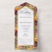 Burgundy & Gold Jewel Floral Green Dinner All In One Einladung (Innen Boden)