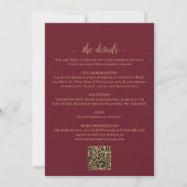 Burgundy & Gold Leaves Calligraphy QR Code Wedding Einladung (Rückseite)