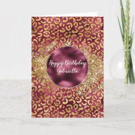 Burgundy Gold Leopard Print Glitzy Glitzer Karte