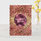 Burgundy Gold Leopard Print Glitzy Glitzer Karte (Gelbe Blume)
