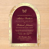 Burgundy Gold Line Art Arch Butterfly Wedding Acryleinladungen (Vorderseite)