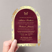 Burgundy Gold Line Art Arch Butterfly Wedding Acryleinladungen (Insitu (Handheld))