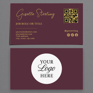 Burgundy Gold Logo QR Code Beruflich Company Visitenkarte