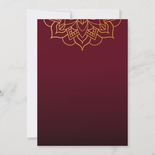 Burgundy Gold Mandala Ethnic Night Indian Wedding Einladung (Rückseite)