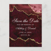 Burgundy Gold Marble Agate Geode Save the Date Ankündigungspostkarte (Vorderseite)