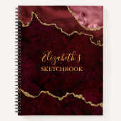 Burgundy Gold Marble Agate Geode Sketchbook Notizblock (Vorderseite)