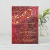 Burgundy Gold Mardi Gras Masquerade Ball Einladung (Stehend Vorderseite)