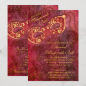 Burgundy Gold Mardi Gras Masquerade Ball Einladung (Vorne/Hinten)
