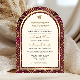 Burgundy Gold marokkanischen QR Code Sikh Arch Wed Einladung