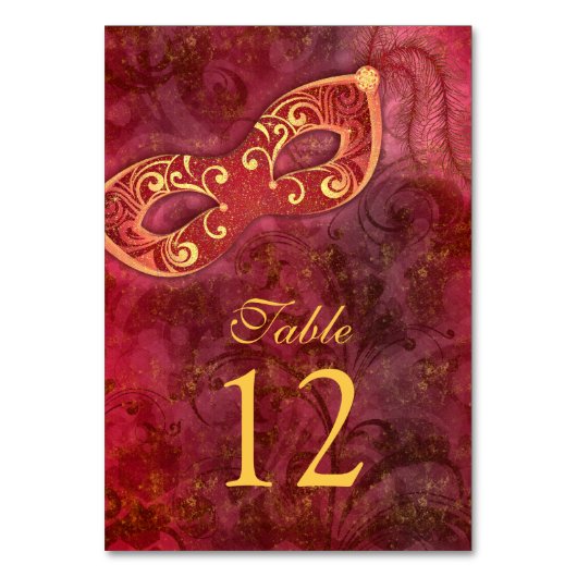 Burgundy Gold Masquerade Ball Mardi Gras Wedding Tischnummer (Rückseite)