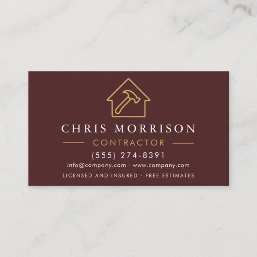 Burgundy Gold Metal Building Construction QR Code Visitenkarte (Vorderseite)