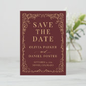 Burgundy Gold Minimalist Wedding Save the Date (Stehend Vorderseite)