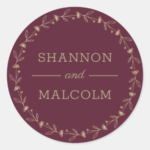 Burgundy Gold Minimalistisch Wedding Umschlag Aufk Runder Aufkleber
