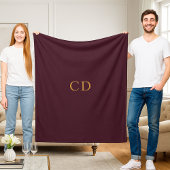 Burgundy Gold mit Monogramm Initialen Luxus Fleecedecke