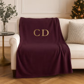 Burgundy Gold mit Monogramm Initialen Luxus Fleecedecke