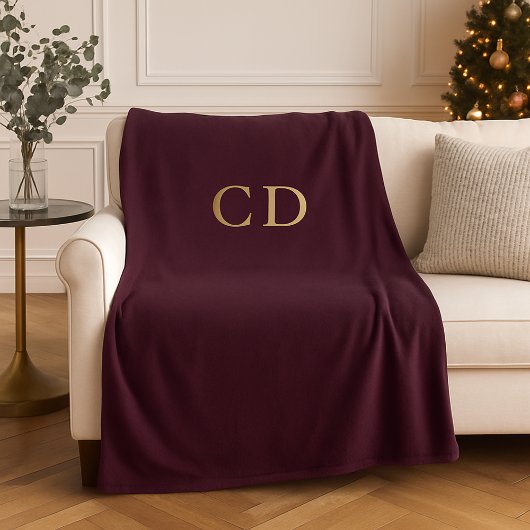 Burgundy Gold mit Monogramm Initialen Luxus Fleecedecke