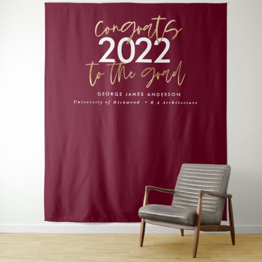 burgundy gold modern script stylish graduation wandteppich (Beispiel)
