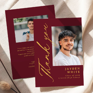 Burgundy Gold Moderne Kalligrafie Foto-Abschluss Dankeskarte