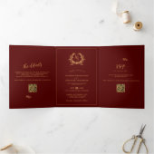 Burgundy Gold Monogram Foto QR | UAWG Hochzeit Dreifach Gefaltete Karte (Innenseite)