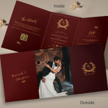 Burgundy Gold Monogram Foto QR | UAWG Hochzeit