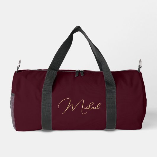 Burgundy Gold Monogram Gym Sports Travel On Duffle Bag (Rückseite)