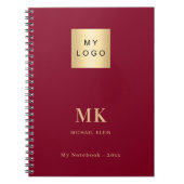 Burgundy Gold Monogram Initial Business Notizblock (Vorderseite)