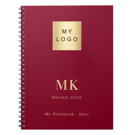 Burgundy Gold Monogram Initial Business Notizblock (Vorderseite)