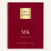 Burgundy Gold Monogram Initial Business Notizblock (Vorderseite)