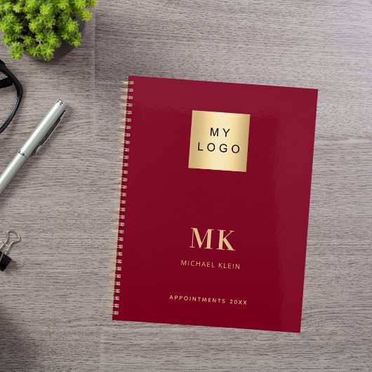 Burgundy Gold Monogram Initials Business 2026 Planer