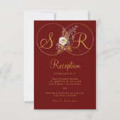 Burgundy Gold Monogram Name Initial Empfang Card Einladung (Vorderseite)