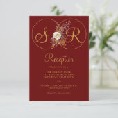 Burgundy Gold Monogram Name Initial Empfang Card Einladung (Stehend Vorderseite)