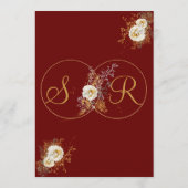Burgundy Gold Monogram Name Initial Wedding Menu Menükarte (Rückseite)