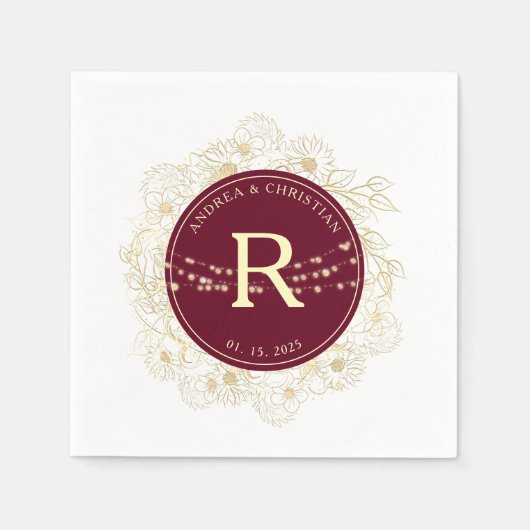 Burgundy Gold Monogram Wedding Napkins Serviette (Vorderseite)