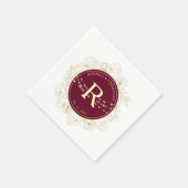 Burgundy Gold Monogram Wedding Napkins Serviette (Ecke)