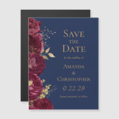 Burgundy Gold Navy Bloral Wedding Save the Date Magneteinladung (Vorne/Hinten)