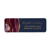 Burgundy Gold Navy Blue Wedding Rücksendeadresse (Vorne)