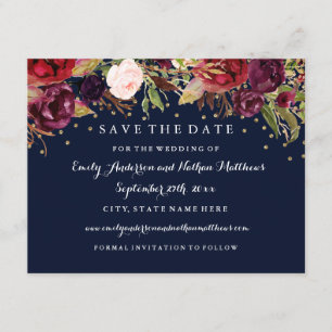 Burgundy Gold Navy Blumenhochzeit rettet das Datum Save The Date