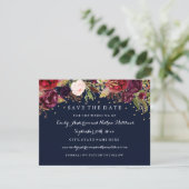 Burgundy Gold Navy Blumenhochzeit rettet das Datum Save The Date (Stehend Vorderseite)