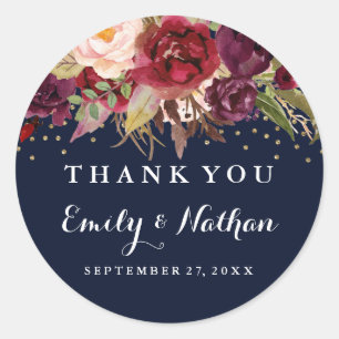 Burgundy Gold Navy Confetti Floral Wedding Sticker