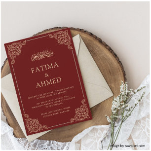 Burgundy Gold Nikah Islamische Hochzeit Einladung