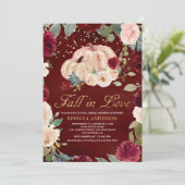 Burgundy Gold Peach Floral Pumpkin Brautparty Einladung (Stehend Vorderseite)